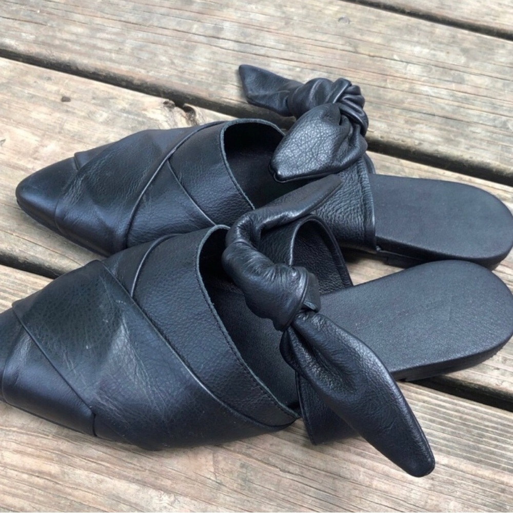 Anthropologie Black Leather Mules with Bow. Size 38. - Picture 5 of 7